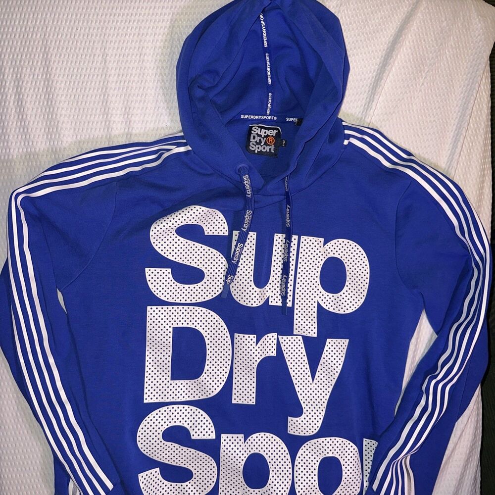 VINTAGE Y2K SUPERDRY JAPAN COMBAT Spell Out Blue HOODIE Sweatshirt XL - Picture 2 of 9